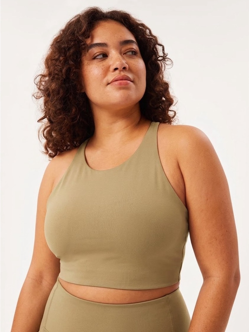 Girlfriend Collective The Topanga Halter Bra Top Light Support in Olive Khaki